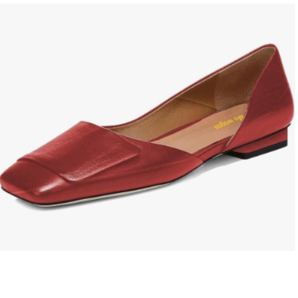 Wo Wagas Red Pump Side Cut Block Low Heel Square Toe Slip On Working Shoe